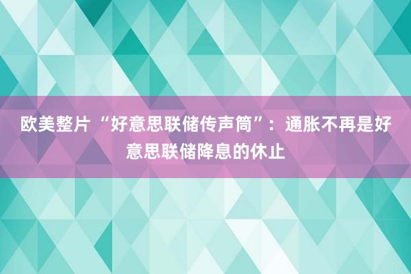 欧美整片 “好意思联储传声筒”：通胀不再是好意思联储降息的休止