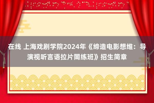 在线 上海戏剧学院2024年《缔造电影想维：导演视听言语拉片闇练班》招生简章